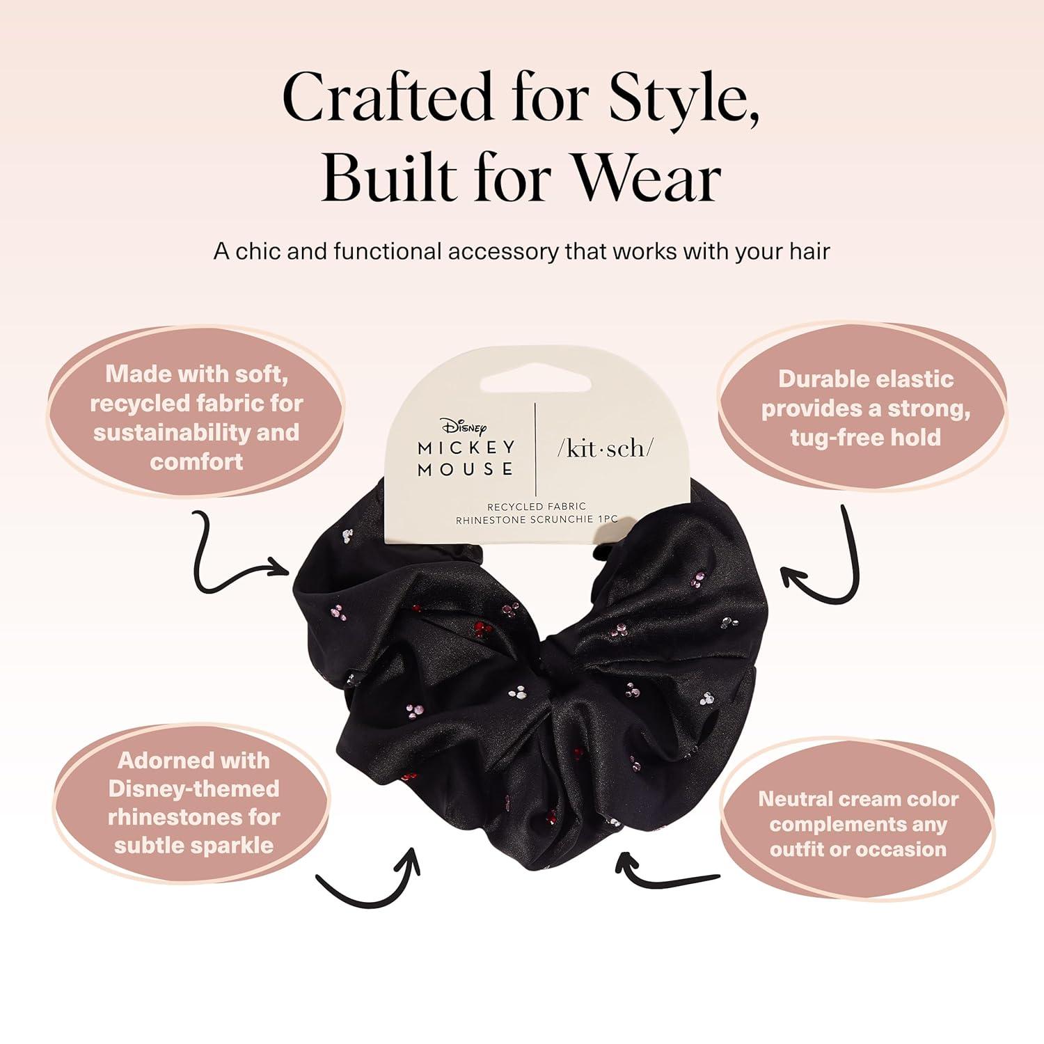 image:imageKitsch Pillow Satin Scrunchies for Women Hair Ties No Damage No Crease Hair Accessories Perfect for Day or Night Ideal Gifts for Women 4pcsMickeyMinnie Black Rhinestone