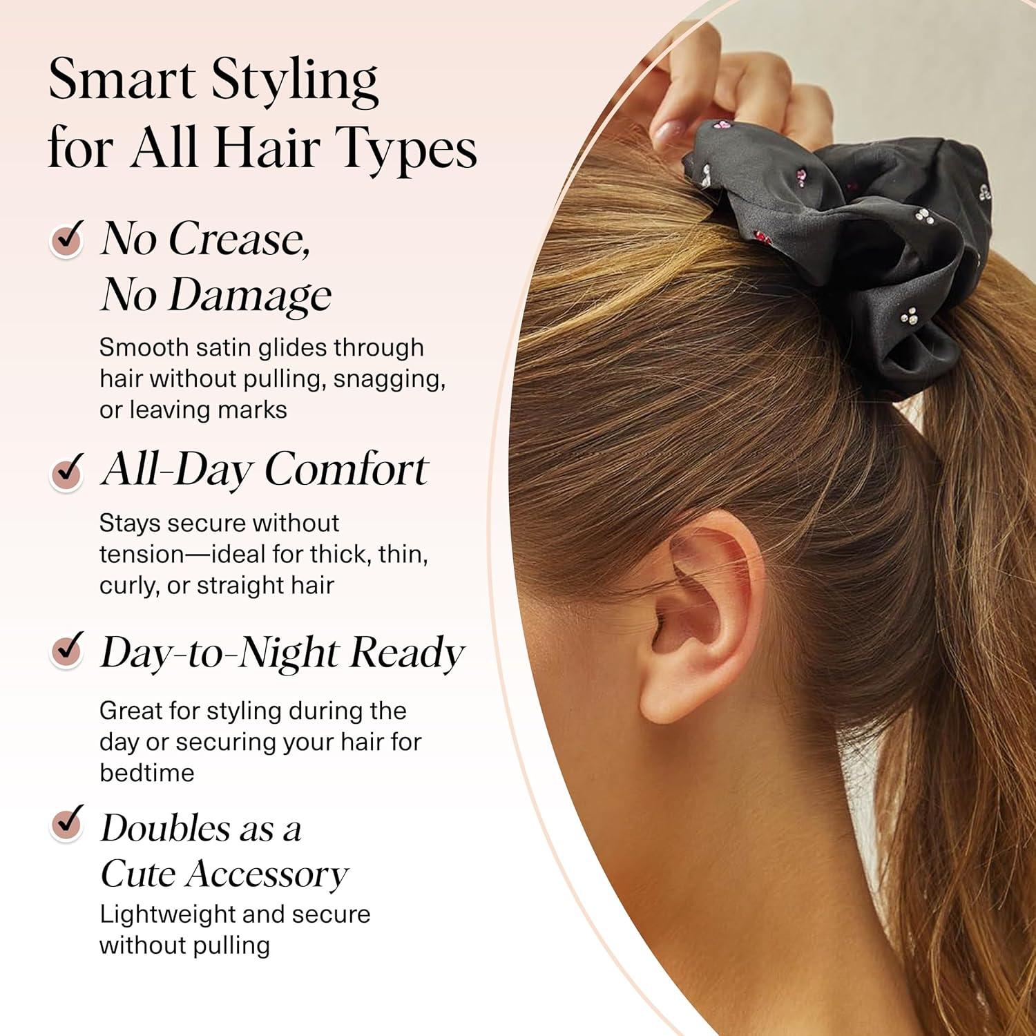image:imageKitsch Pillow Satin Scrunchies for Women Hair Ties No Damage No Crease Hair Accessories Perfect for Day or Night Ideal Gifts for Women 4pcsMickeyMinnie Black Rhinestone