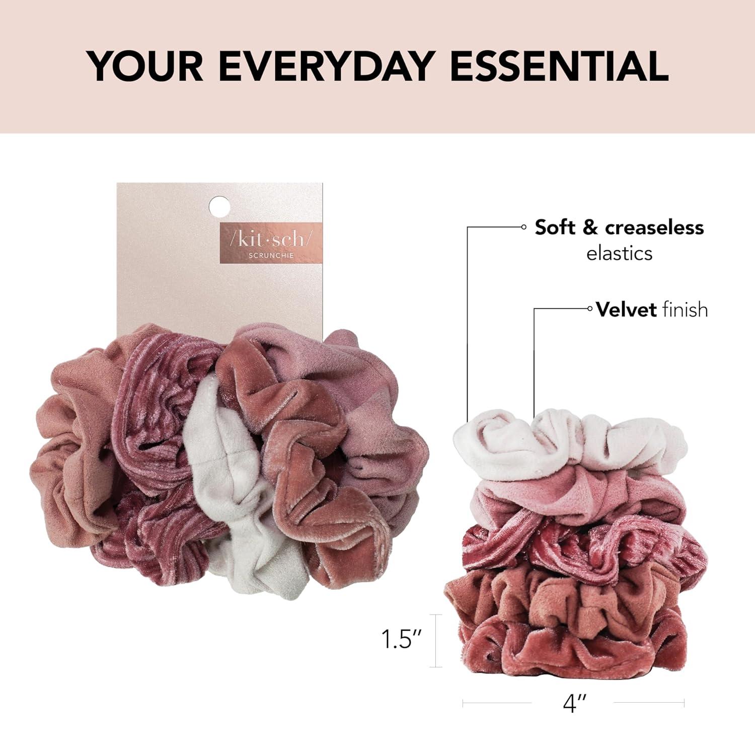image:imageKitsch Pillow Satin Scrunchies for Women Hair Ties No Damage No Crease Hair Accessories Perfect for Day or Night Ideal Gifts for Women 4pcsVelvet BlushMauve