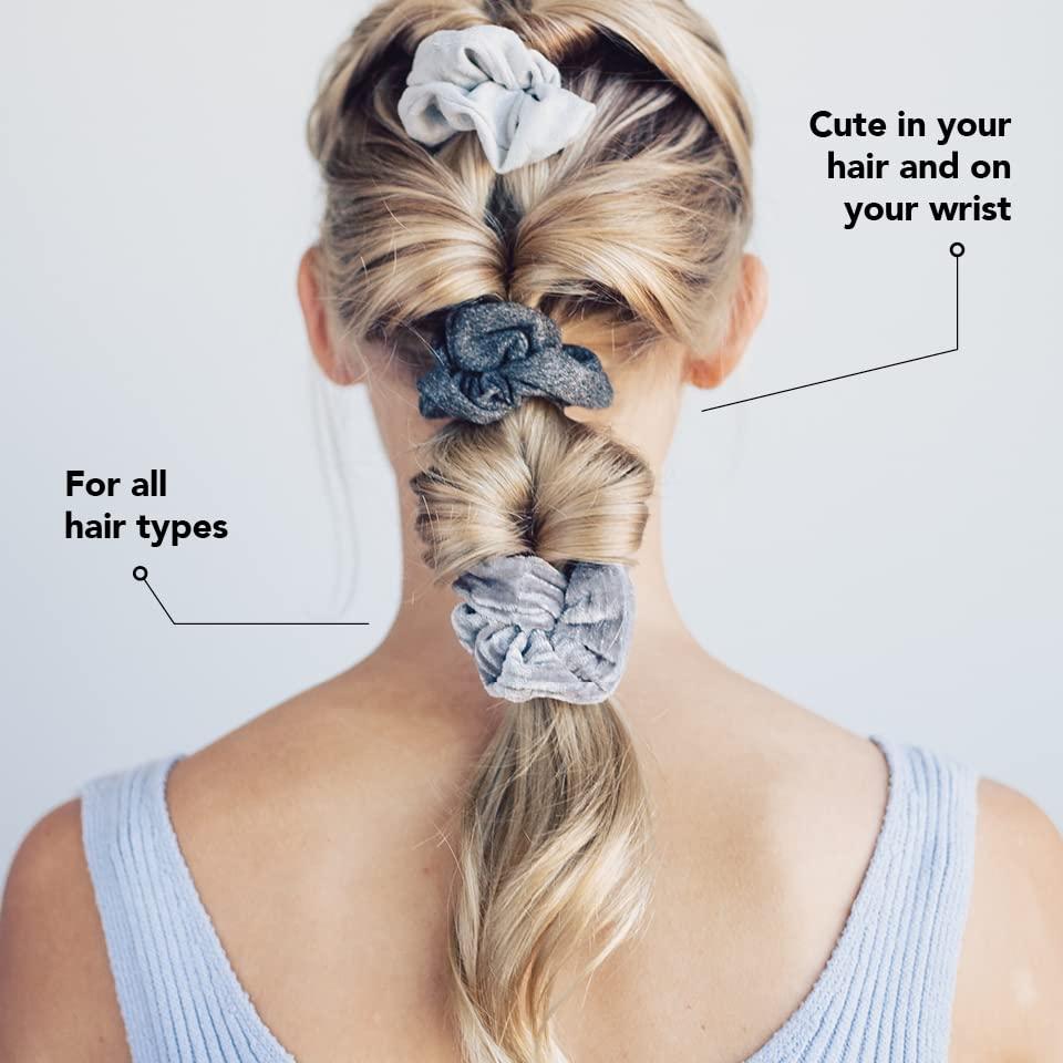 image:imageKitsch Pillow Satin Scrunchies for Women Hair Ties No Damage No Crease Hair Accessories Perfect for Day or Night Ideal Gifts for Women 4pcsVelvet BlackGray