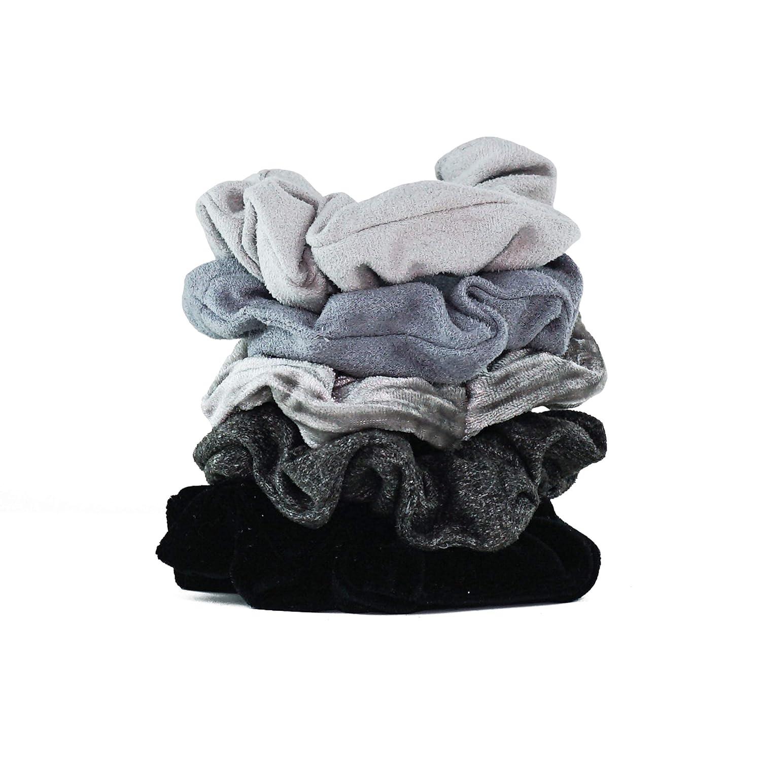 image:imageKitsch Pillow Satin Scrunchies for Women Hair Ties No Damage No Crease Hair Accessories Perfect for Day or Night Ideal Gifts for Women 4pcsVelvet BlackGray