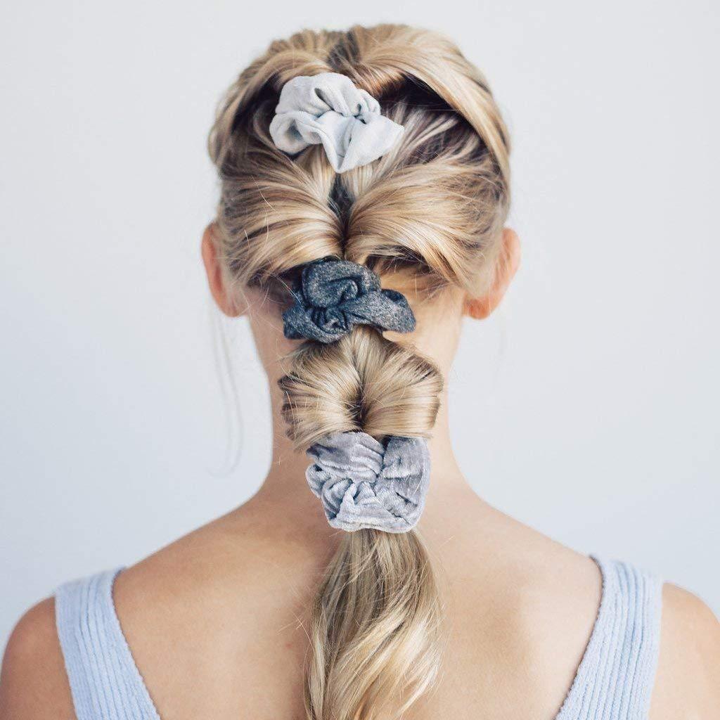 image:imageKitsch Pillow Satin Scrunchies for Women Hair Ties No Damage No Crease Hair Accessories Perfect for Day or Night Ideal Gifts for Women 4pcsVelvet BlackGray