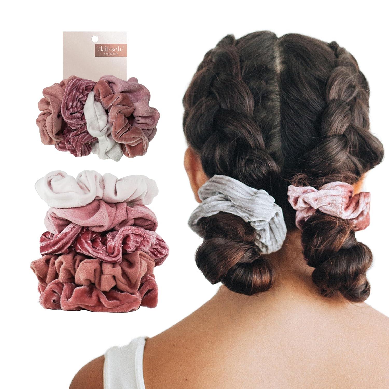 image:imageKitsch Pillow Satin Scrunchies for Women Hair Ties No Damage No Crease Hair Accessories Perfect for Day or Night Ideal Gifts for Women 4pcsVelvet BlushMauve