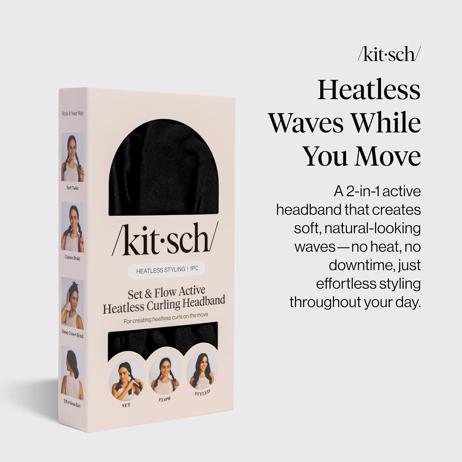 image:imageKitsch Set amp Flow Active Heatless Curling Headband For Women Achieves Heatless Curls Overnight No Heat Damage Heatless Curlers with Flexible Fit Great During Gym Travel Chocolate Brown 1pcBlack