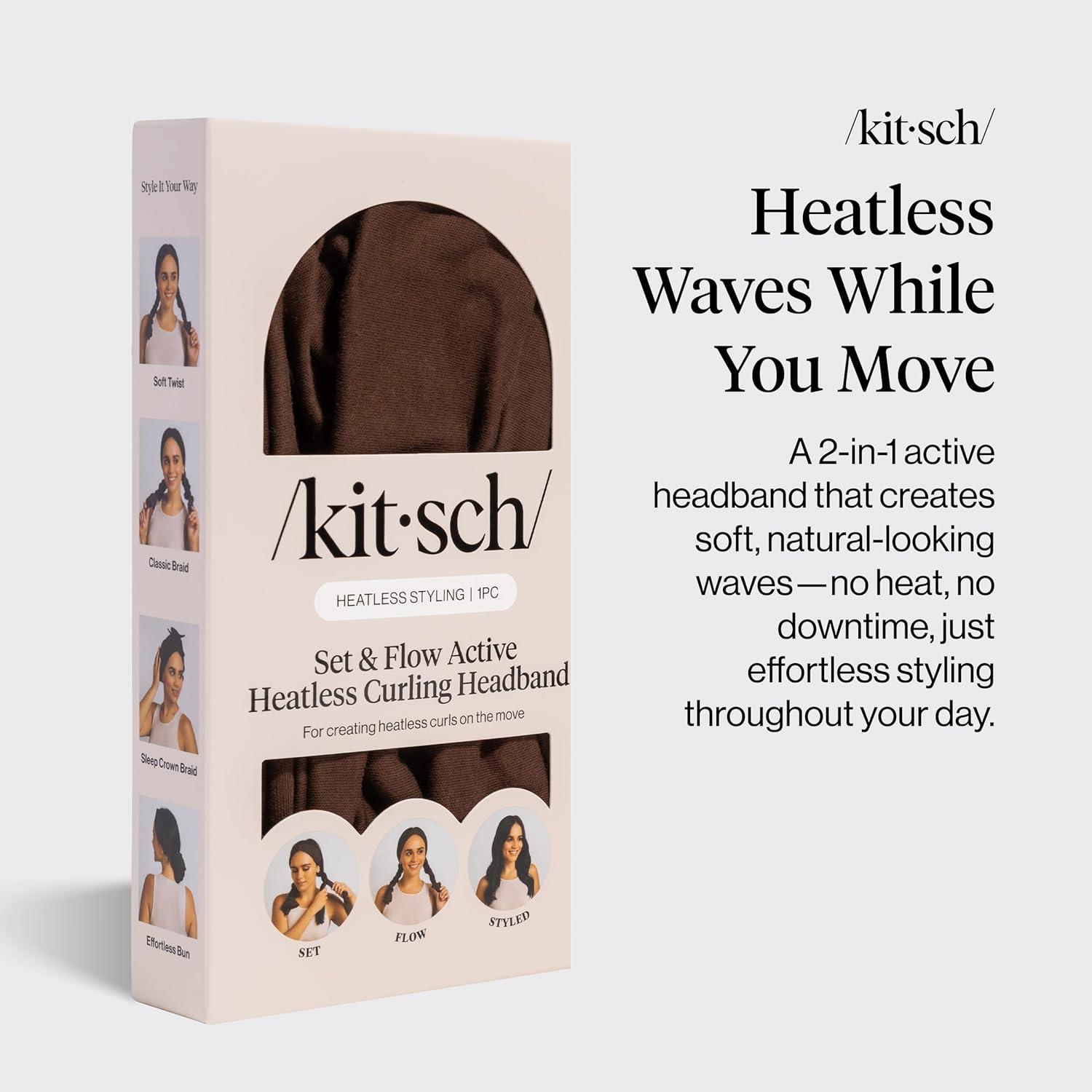 image:imageKitsch Set amp Flow Active Heatless Curling Headband For Women Achieves Heatless Curls Overnight No Heat Damage Heatless Curlers with Flexible Fit Great During Gym Travel Chocolate Brown 1pcChocolate Brown