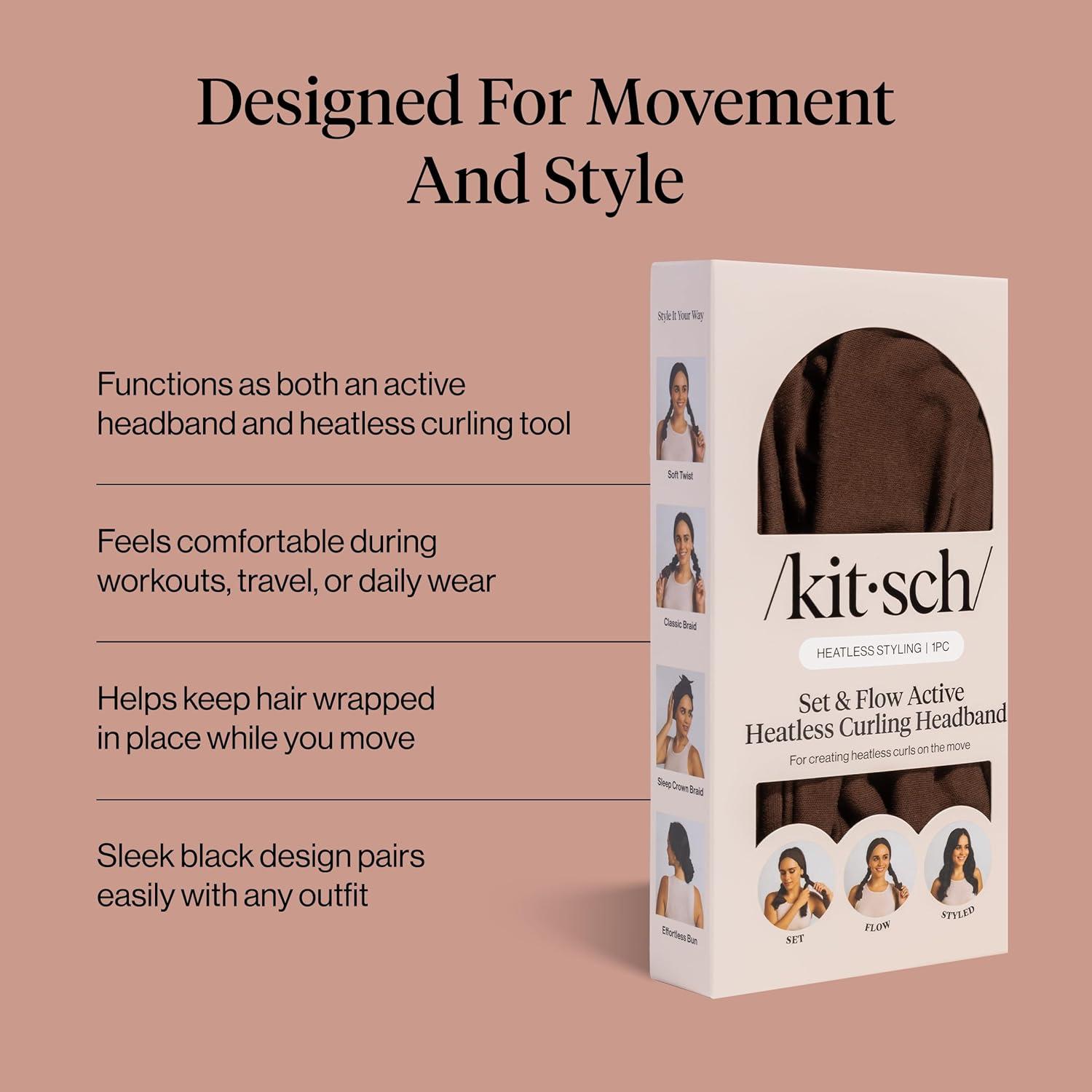 image:imageKitsch Set amp Flow Active Heatless Curling Headband For Women Achieves Heatless Curls Overnight No Heat Damage Heatless Curlers with Flexible Fit Great During Gym Travel Chocolate Brown 1pcChocolate Brown