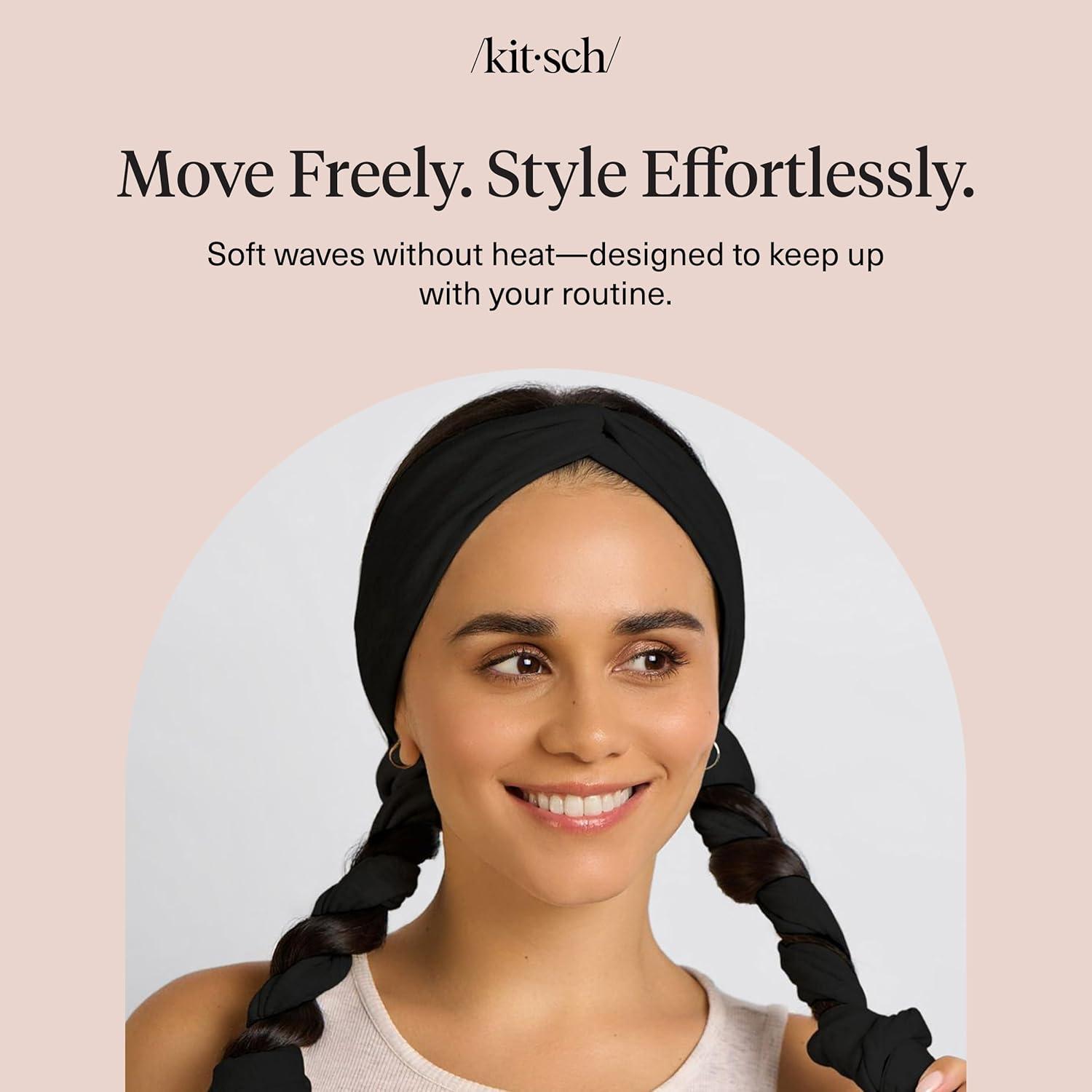 image:imageKitsch Set amp Flow Active Heatless Curling Headband For Women Achieves Heatless Curls Overnight No Heat Damage Heatless Curlers with Flexible Fit Great During Gym Travel Chocolate Brown 1pcBlack