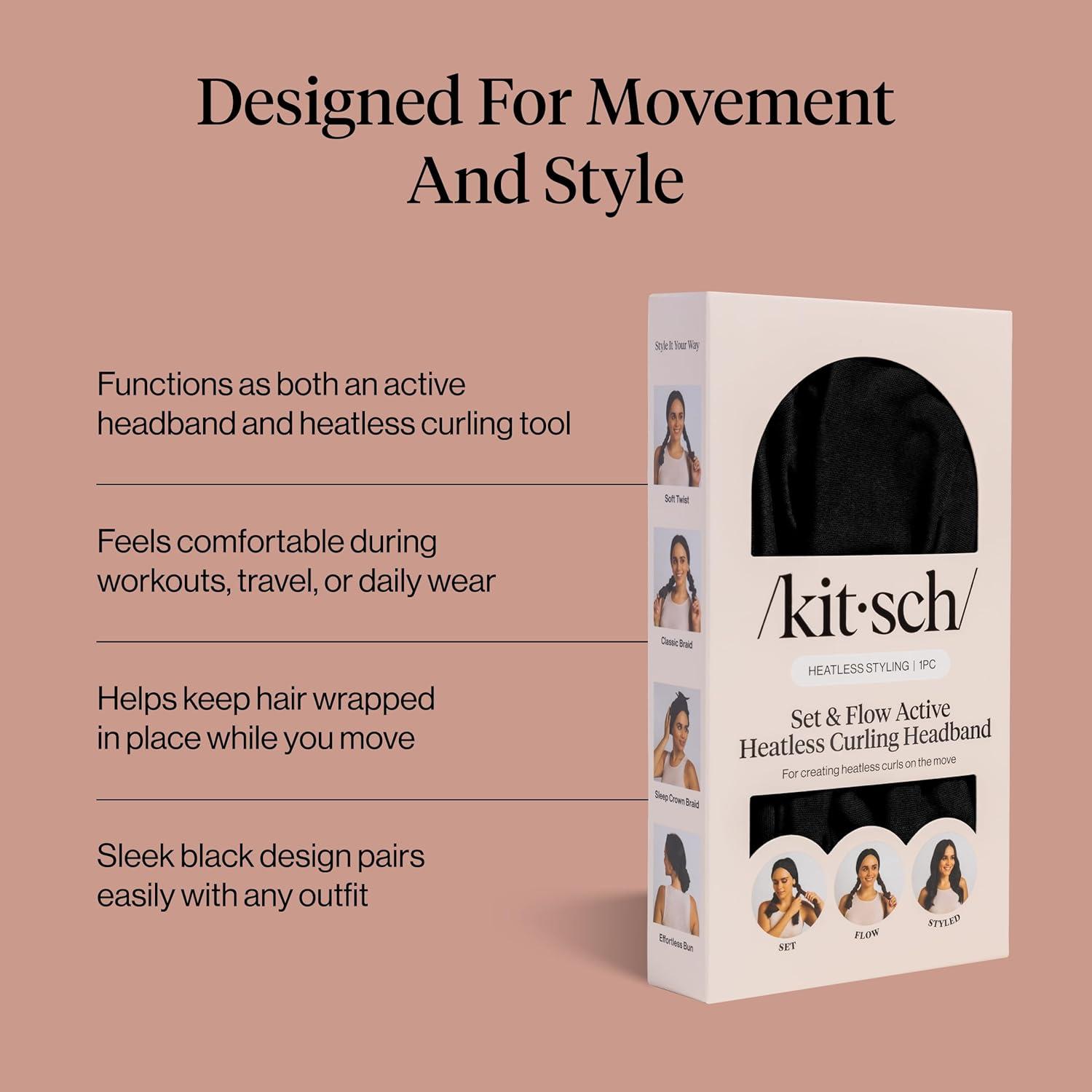 image:imageKitsch Set amp Flow Active Heatless Curling Headband For Women Achieves Heatless Curls Overnight No Heat Damage Heatless Curlers with Flexible Fit Great During Gym Travel Chocolate Brown 1pcBlack