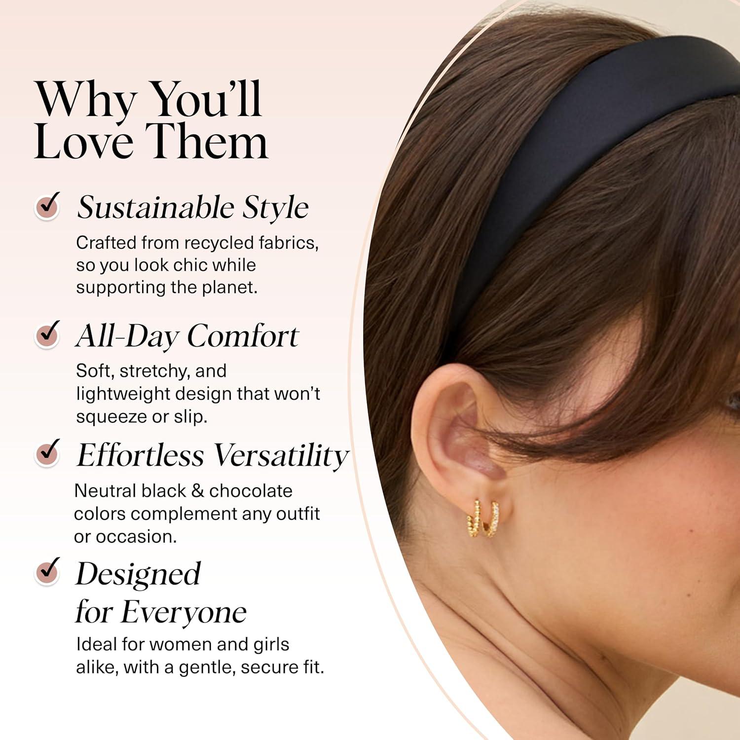 image:imageKitsch Velvet Headbands for Women amp Girls NoSlip Comfortable Lightweight amp Gentle on Hair Ideal Hair Accessories for Everyday Looks Pink Red amp Green 3pcsBlack Chocolate