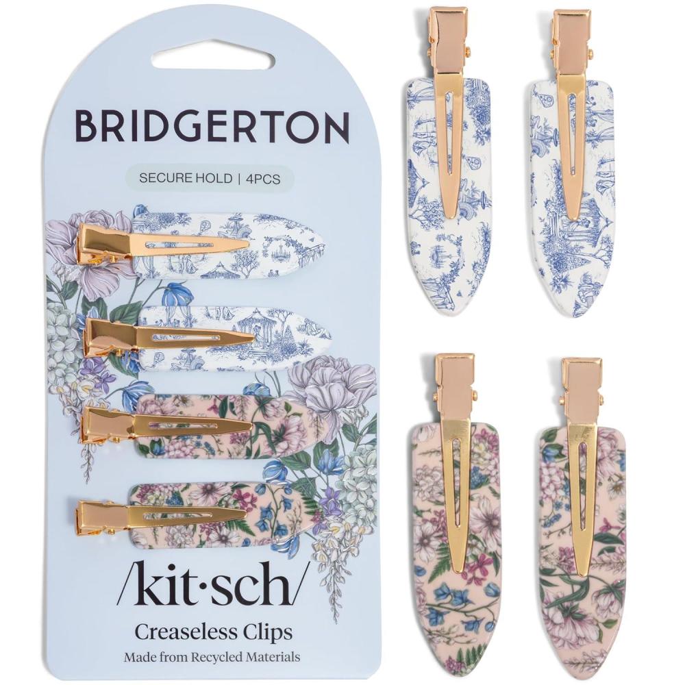 image:imageBridgerton x Kitsch Creaseless Hair Clips for Women No Crease No Bend Hair Clips for Styling Bangs Makeup Application Face Wash Recycled Acrylic Toile in Bloom Ideal Gifts for Women 4pcsToile in Bloom