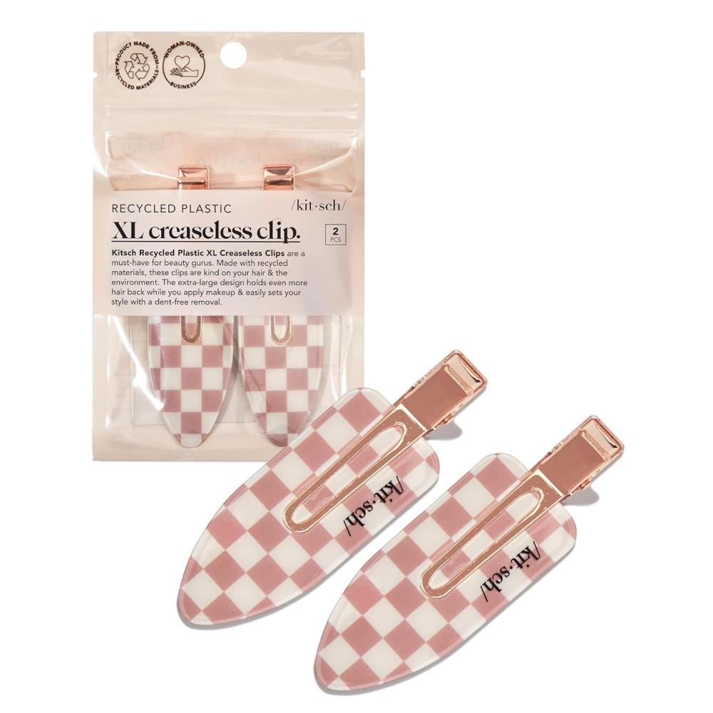 image:imageBridgerton x Kitsch Creaseless Hair Clips for Women No Crease No Bend Hair Clips for Styling Bangs Makeup Application Face Wash Recycled Acrylic Toile in Bloom Ideal Gifts for Women 4pcsTerracotta Checkered