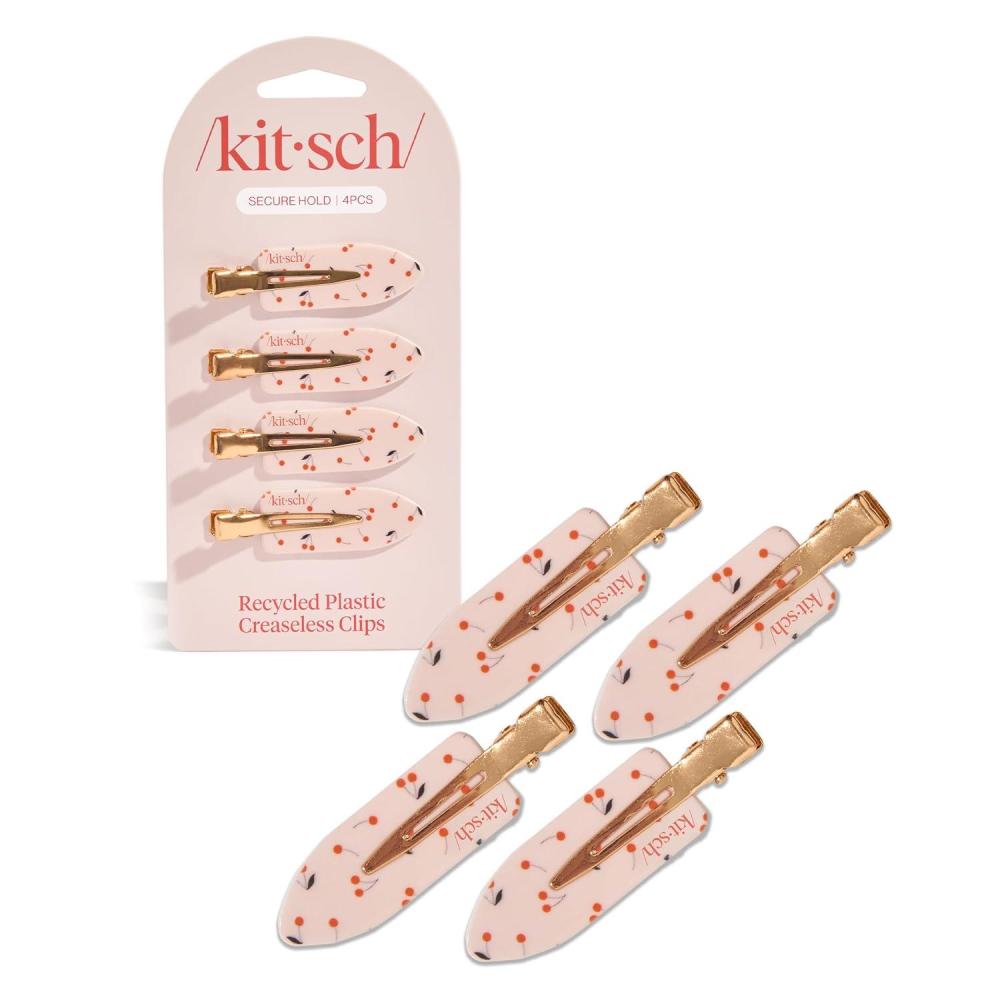 image:imageBridgerton x Kitsch Creaseless Hair Clips for Women No Crease No Bend Hair Clips for Styling Bangs Makeup Application Face Wash Recycled Acrylic Toile in Bloom Ideal Gifts for Women 4pcsCherry Print