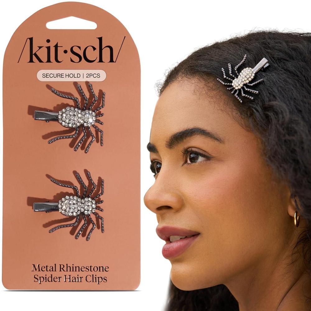 image:imageKitsch Metal Bow amp Gemstone Bobby Pins for Women Stylish Hair Pins for All Hair Types NoSlip Grip for Secure Hold Decorative Hair Accessories Ideal Gifts for WomenBlack Spider