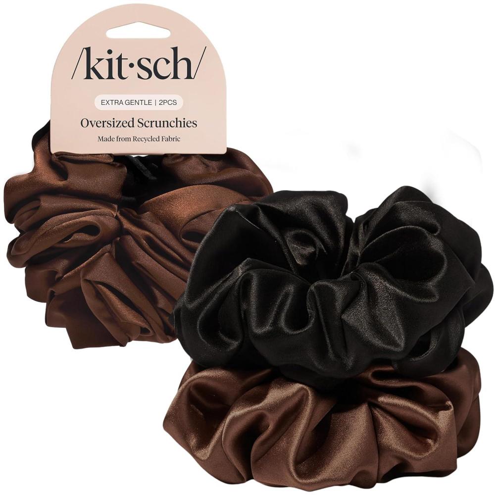 image:imageKitsch Pillow Satin Scrunchies for Women  Hair Ties No Damage No Crease Hair Accessories  Perfect for Day or Night  Ideal Gifts for Women  4pcsBlack  Chocolate