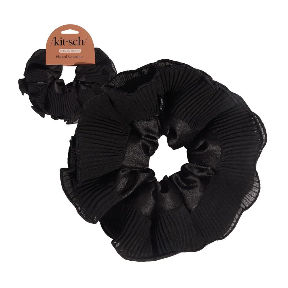 image:imageKitsch Pillow Satin Scrunchies for Women Hair Ties No Damage No Crease Hair Accessories Perfect for Day or Night Ideal Gifts for Women 4pcsBlack 1pc
