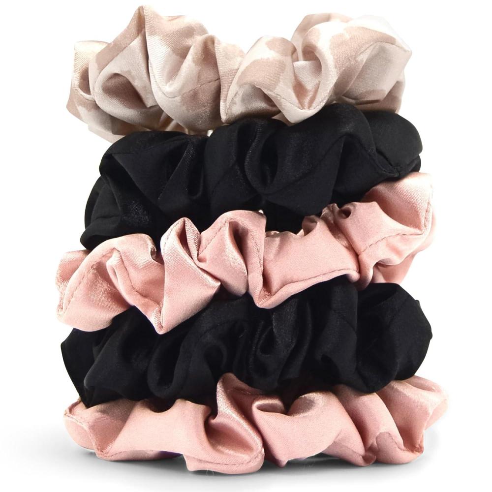 image:imageKitsch Pillow Satin Scrunchies for Women  Hair Ties No Damage No Crease Hair Accessories  Perfect for Day or Night  Ideal Gifts for Women  4pcsBlush  Black