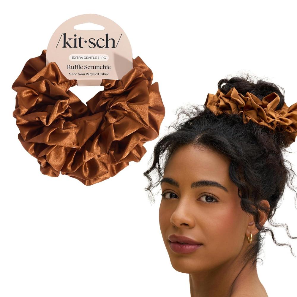 image:imageKitsch Pillow Satin Scrunchies for Women  Hair Ties No Damage No Crease Hair Accessories  Perfect for Day or Night  Ideal Gifts for Women  4pcsCamel