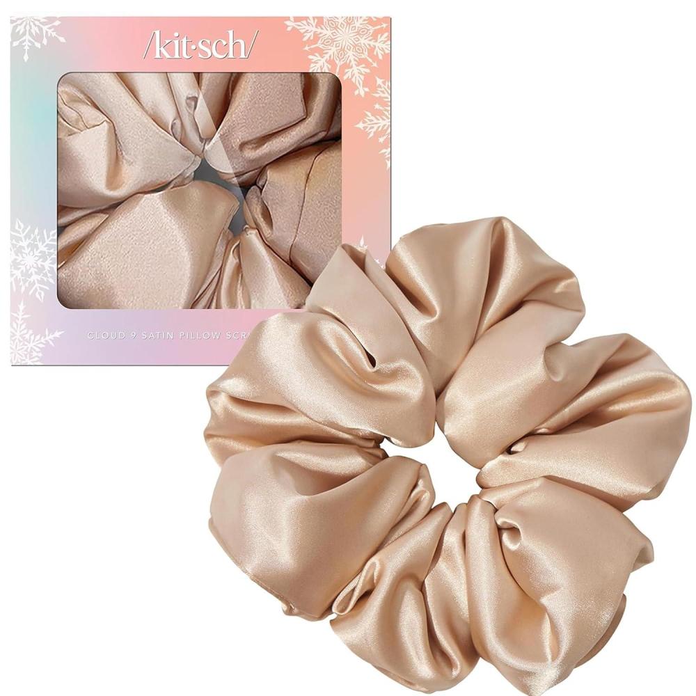 image:imageKitsch Pillow Satin Scrunchies for Women Hair Ties No Damage No Crease Hair Accessories Perfect for Day or Night Ideal Gifts for Women 4pcsChampagne