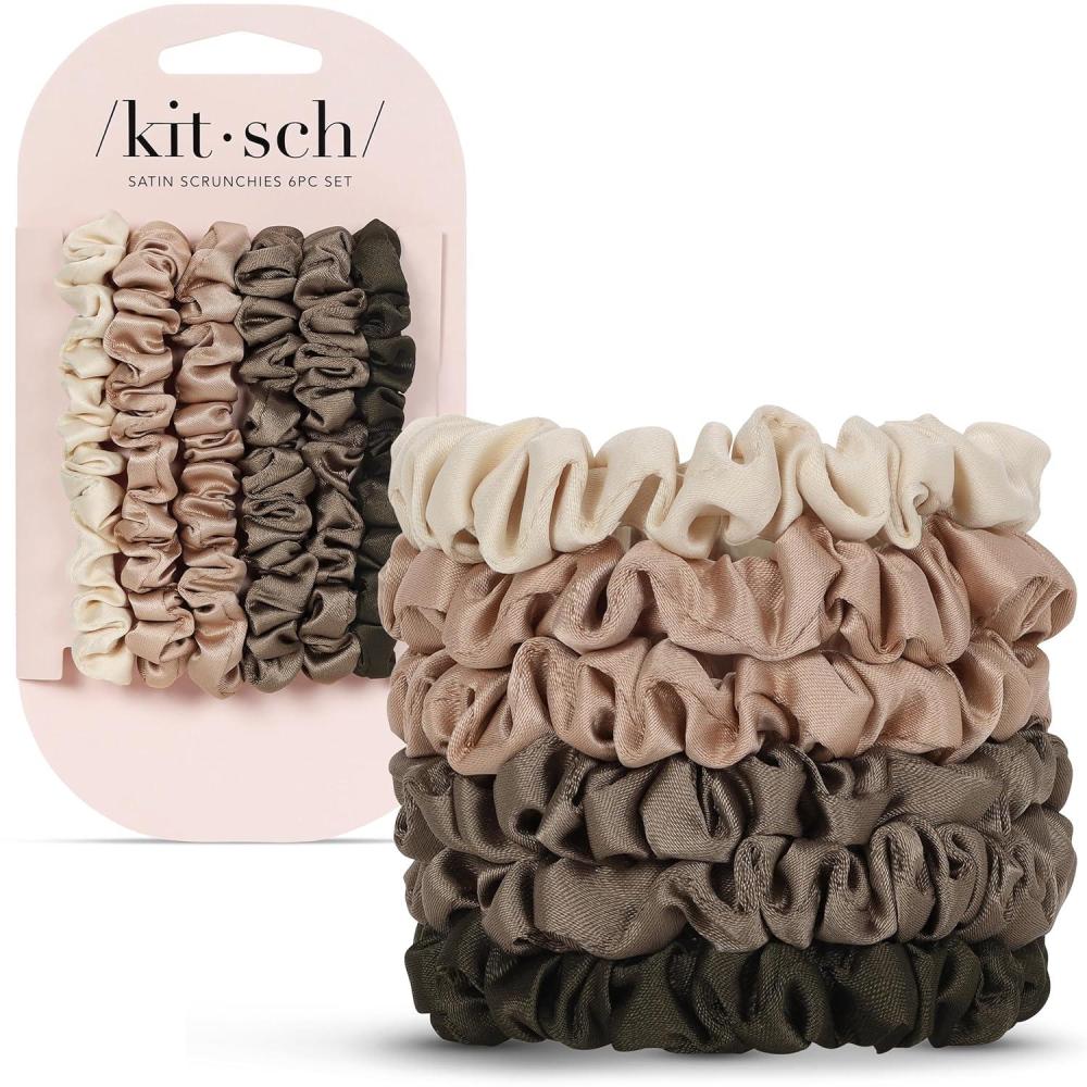 image:imageKitsch Pillow Satin Scrunchies for Women Hair Ties No Damage No Crease Hair Accessories Perfect for Day or Night Ideal Gifts for Women 4pcsEucalyptus