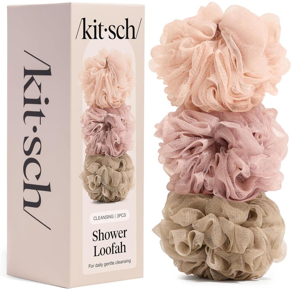 image:imageKitsch Shower Loofah Soft Mesh Body Scrubber amp Bath Sponge for Daily Gentle Cleansing Durable Loofah for Men and Women with Hanging Loop EcoFriendly 100 PCR Material 3pc Set Ballet