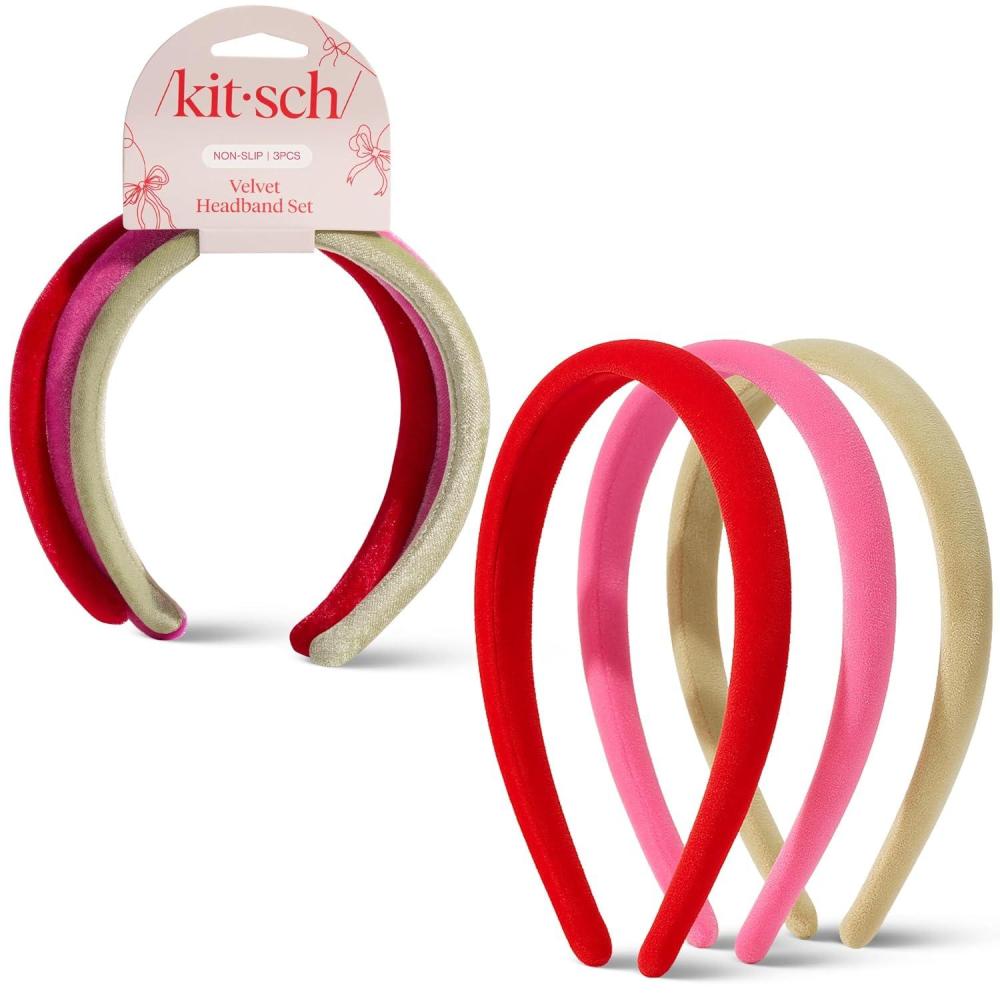 image:imageKitsch Velvet Headbands for Women amp Girls  NoSlip Comfortable Lightweight amp Gentle on Hair  Ideal Hair Accessories for Everyday Looks  Pink Red amp Green 3pcsRed  Pink  Green