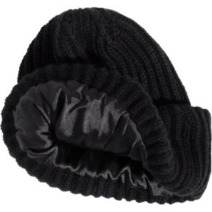 Kitsch Glazey™ Satin Lined Beanie for Men and Women – Cozy Winter Hats for Men – Stylish Anti-Frizz Hat for All Hair Types(Black)