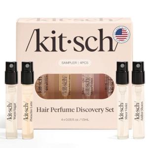 Kitsch Hair Perfume for Women – Oak & Amber | Clean, Deodorizing & Patented Odor-Eliminating Technology Hair Spray & Body Mist – Freshen Hair, Body & Pillows- Berries and Blooming Jasmine Scent – 50mL(Pistachio Latte  Warm Sugar  Sheer Violet & Amber Waves)