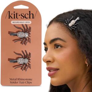 Kitsch Metal Bow & Gemstone Bobby Pins for Women – Stylish Hair Pins for All Hair Types, No-Slip Grip for Secure Hold | Decorative Hair Accessories | Ideal Gifts for Women(Black Spider)