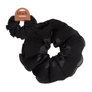 Kitsch Pillow Satin Scrunchies for Women – Hair Ties No Damage, No Crease Hair Accessories | Perfect for Day or Night | Ideal Gifts for Women – 4pcs(Black (1pc))