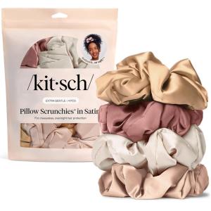 Kitsch Pillow Satin Scrunchies for Women – Hair Ties No Damage, No Crease Hair Accessories | Perfect for Day or Night | Ideal Gifts for Women – 4pcs(Blush (4 Pcs))