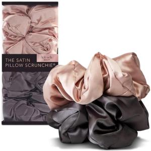 Kitsch Pillow Satin Scrunchies for Women – Hair Ties No Damage, No Crease Hair Accessories | Perfect for Day or Night | Ideal Gifts for Women – 4pcs(Blush/Charcoal)