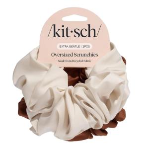 Kitsch Pillow Satin Scrunchies for Women – Hair Ties No Damage, No Crease Hair Accessories | Perfect for Day or Night | Ideal Gifts for Women – 4pcs(Camel & Cream)