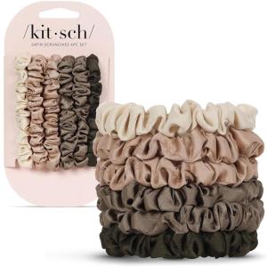 Kitsch Pillow Satin Scrunchies for Women – Hair Ties No Damage, No Crease Hair Accessories | Perfect for Day or Night | Ideal Gifts for Women – 4pcs(Eucalyptus)