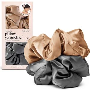 Kitsch Pillow Satin Scrunchies for Women – Hair Ties No Damage, No Crease Hair Accessories | Perfect for Day or Night | Ideal Gifts for Women – 4pcs(Gold)