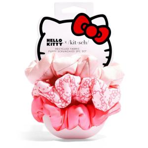 Kitsch Pillow Satin Scrunchies for Women – Hair Ties No Damage, No Crease Hair Accessories | Perfect for Day or Night | Ideal Gifts for Women – 4pcs(Hello Kitty)