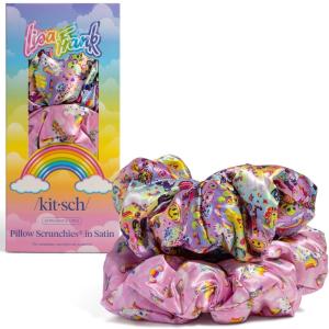 Kitsch Pillow Satin Scrunchies for Women – Hair Ties No Damage, No Crease Hair Accessories | Perfect for Day or Night | Ideal Gifts for Women – 4pcs(Lisa Frank)
