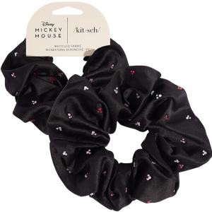 Kitsch Pillow Satin Scrunchies for Women – Hair Ties No Damage, No Crease Hair Accessories | Perfect for Day or Night | Ideal Gifts for Women – 4pcs(Mickey/Minnie Black Rhinestone)