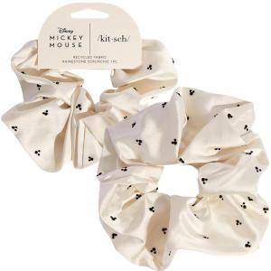 Kitsch Pillow Satin Scrunchies for Women – Hair Ties No Damage, No Crease Hair Accessories | Perfect for Day or Night | Ideal Gifts for Women – 4pcs(Mickey/Minnie Cream Rhinestone)