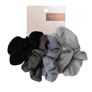 Kitsch Pillow Satin Scrunchies for Women – Hair Ties No Damage, No Crease Hair Accessories | Perfect for Day or Night | Ideal Gifts for Women – 4pcs(Velvet Black/Gray)