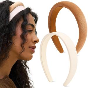 Kitsch Velvet Headbands for Women & Girls – No-Slip, Comfortable, Lightweight & Gentle on Hair – Ideal Hair Accessories for Everyday Looks – Pink, Red & Green, 3pcs(Cream & Camel)
