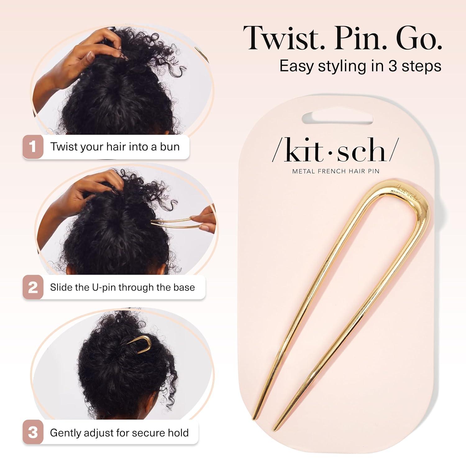 image:imageKitsch French Hair Pin for Women Gold Hair Accessories with Gemstone Accents Lightweight Metal Hair Stick for Effortless Updos Twists amp Buns Ideal Gifts for WomenGold