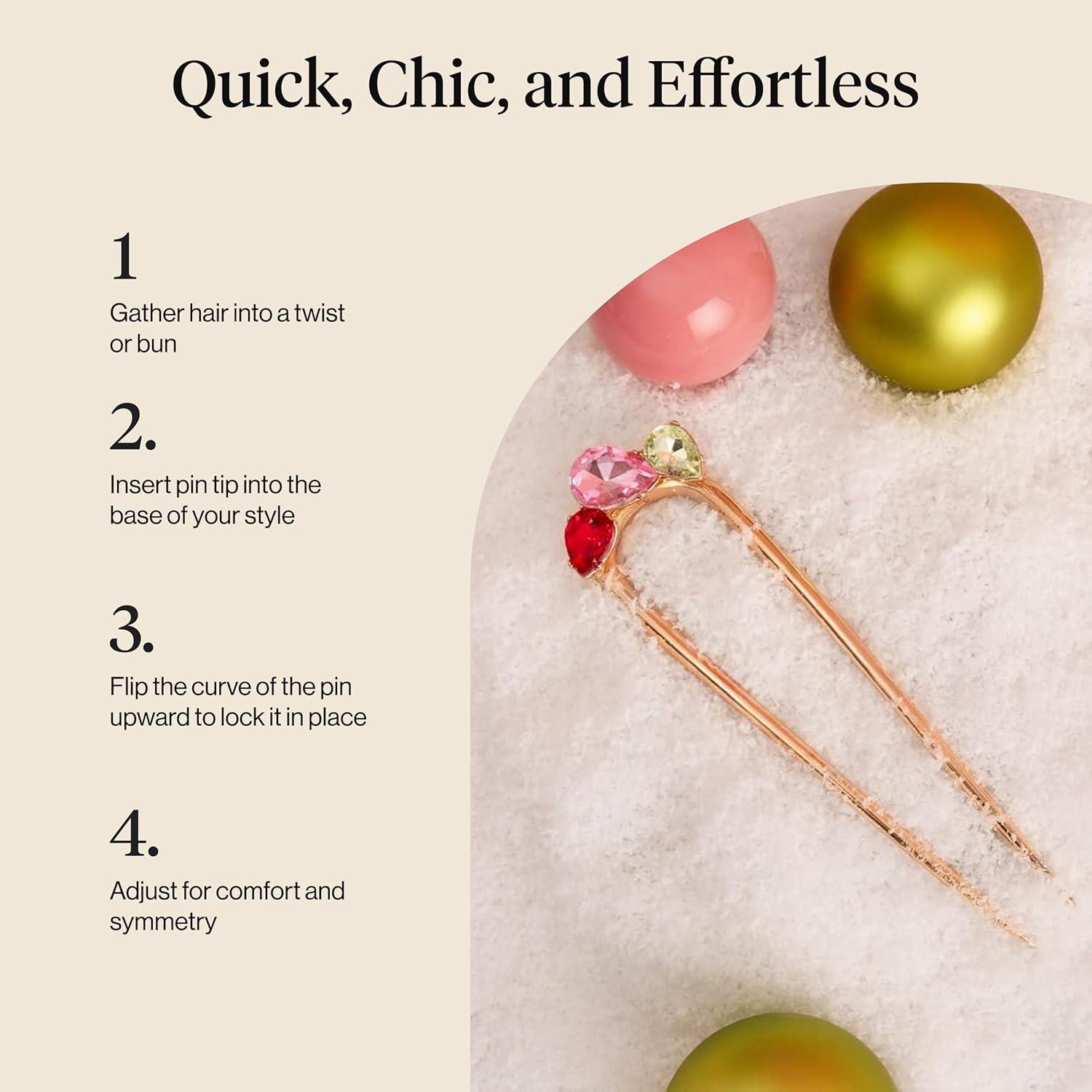 image:imageKitsch French Hair Pin for Women Gold Hair Accessories with Gemstone Accents Lightweight Metal Hair Stick for Effortless Updos Twists amp Buns Ideal Gifts for WomenRed Pink Green