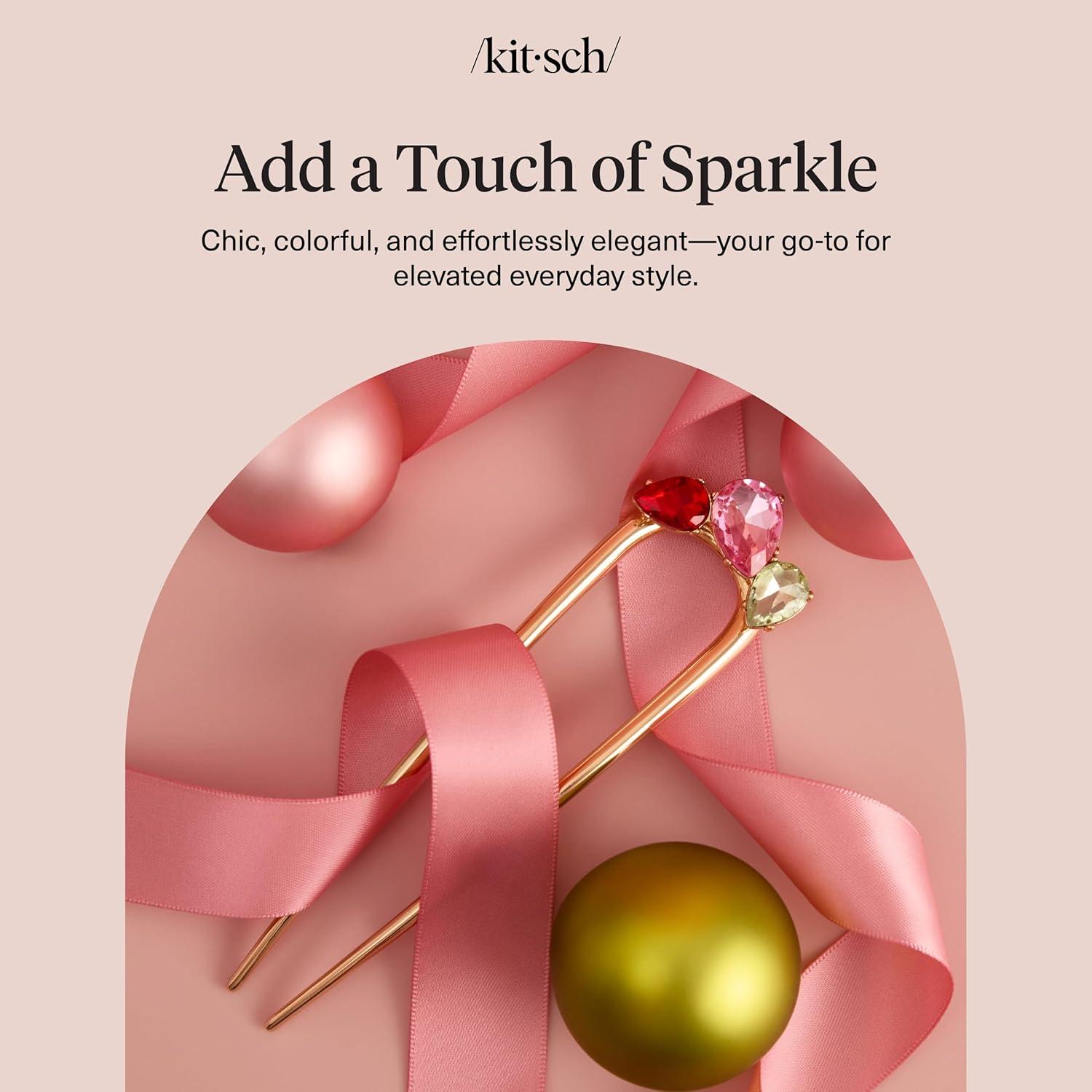 image:imageKitsch French Hair Pin for Women Gold Hair Accessories with Gemstone Accents Lightweight Metal Hair Stick for Effortless Updos Twists amp Buns Ideal Gifts for WomenRed Pink Green