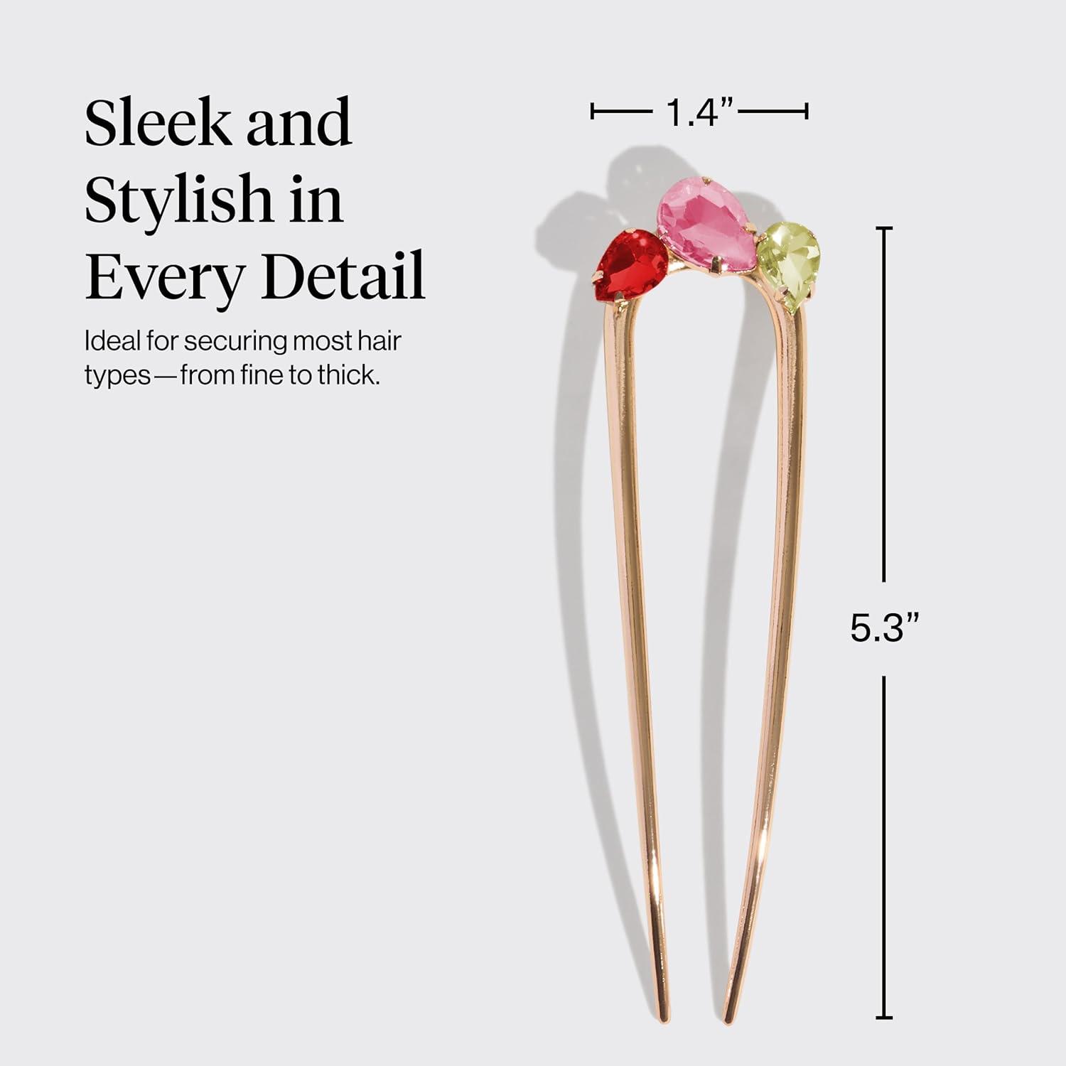 image:imageKitsch French Hair Pin for Women Gold Hair Accessories with Gemstone Accents Lightweight Metal Hair Stick for Effortless Updos Twists amp Buns Ideal Gifts for WomenRed Pink Green