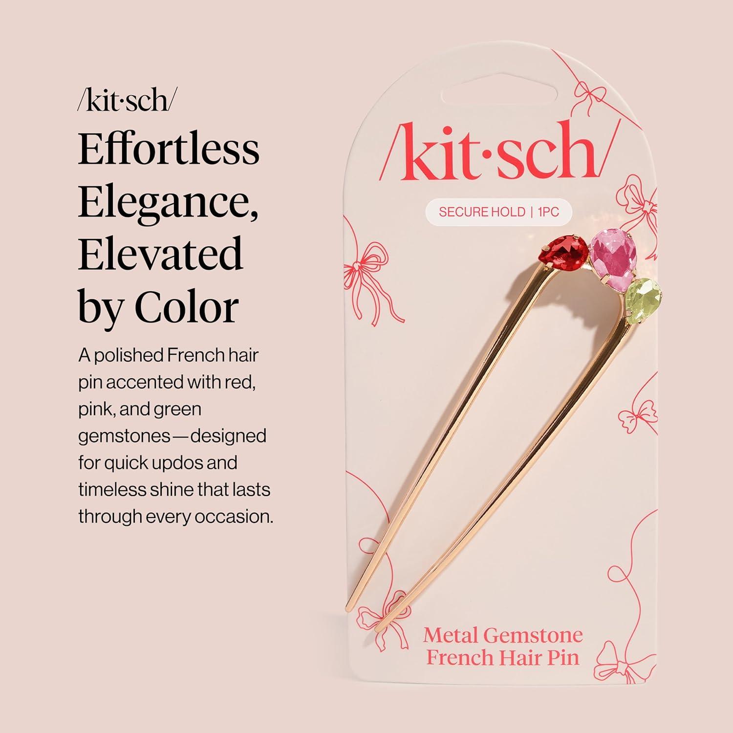 image:imageKitsch French Hair Pin for Women Gold Hair Accessories with Gemstone Accents Lightweight Metal Hair Stick for Effortless Updos Twists amp Buns Ideal Gifts for WomenRed Pink Green