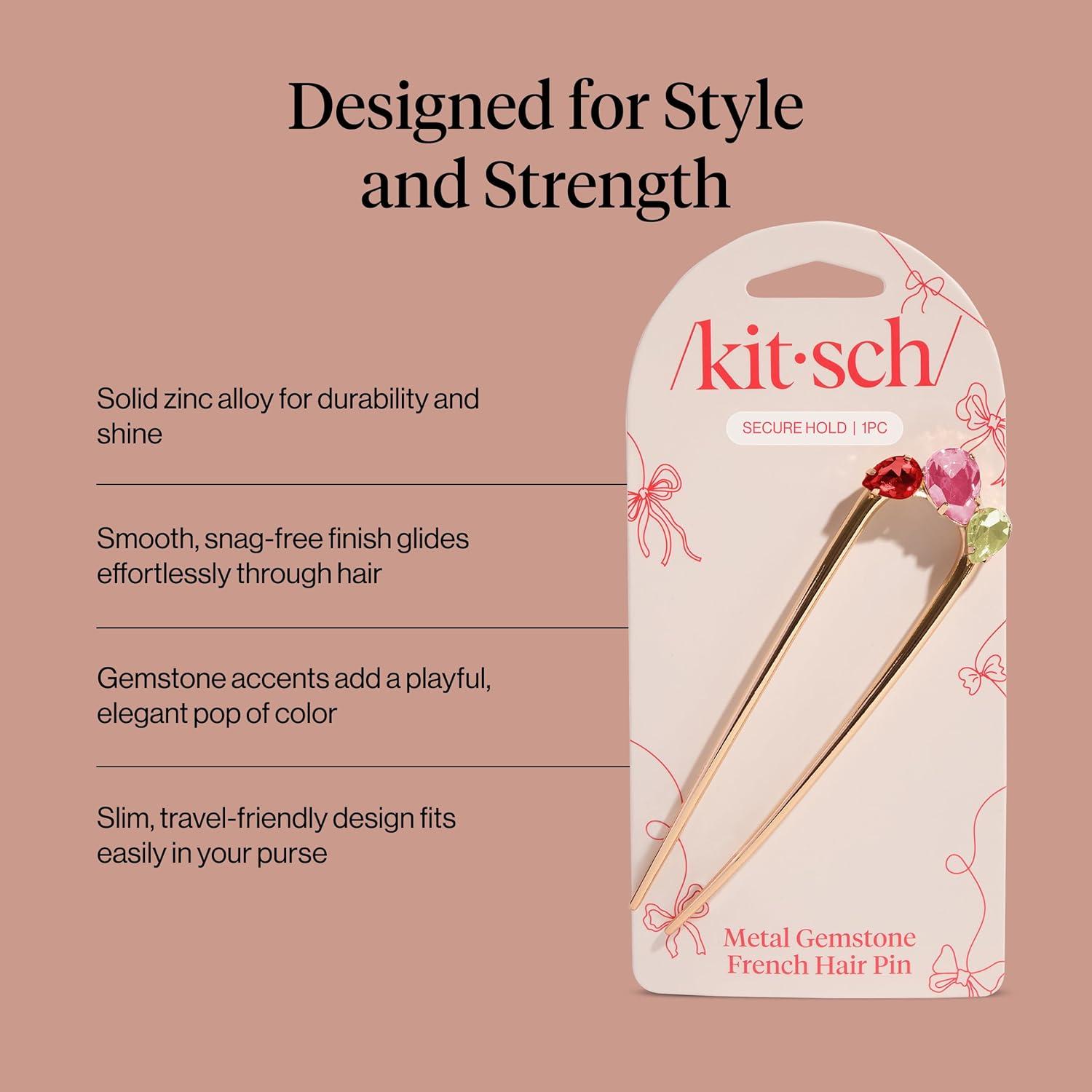 image:imageKitsch French Hair Pin for Women Gold Hair Accessories with Gemstone Accents Lightweight Metal Hair Stick for Effortless Updos Twists amp Buns Ideal Gifts for WomenRed Pink Green