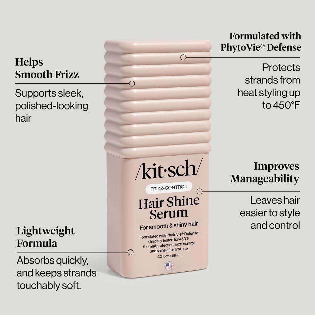 image:imageKitsch Frizz Control Hair Serum Lightweight Anti Frizz Serum for Curly Hair with Heat Protection Adds Glossy Shine Smooths Flyaways amp Safe for Color Treated Hair 23oz