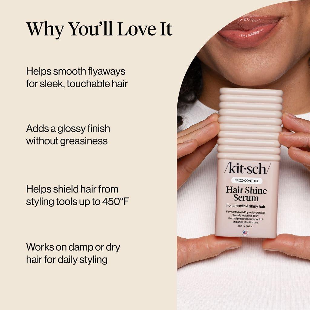 image:imageKitsch Frizz Control Hair Serum Lightweight Anti Frizz Serum for Curly Hair with Heat Protection Adds Glossy Shine Smooths Flyaways amp Safe for Color Treated Hair 23oz