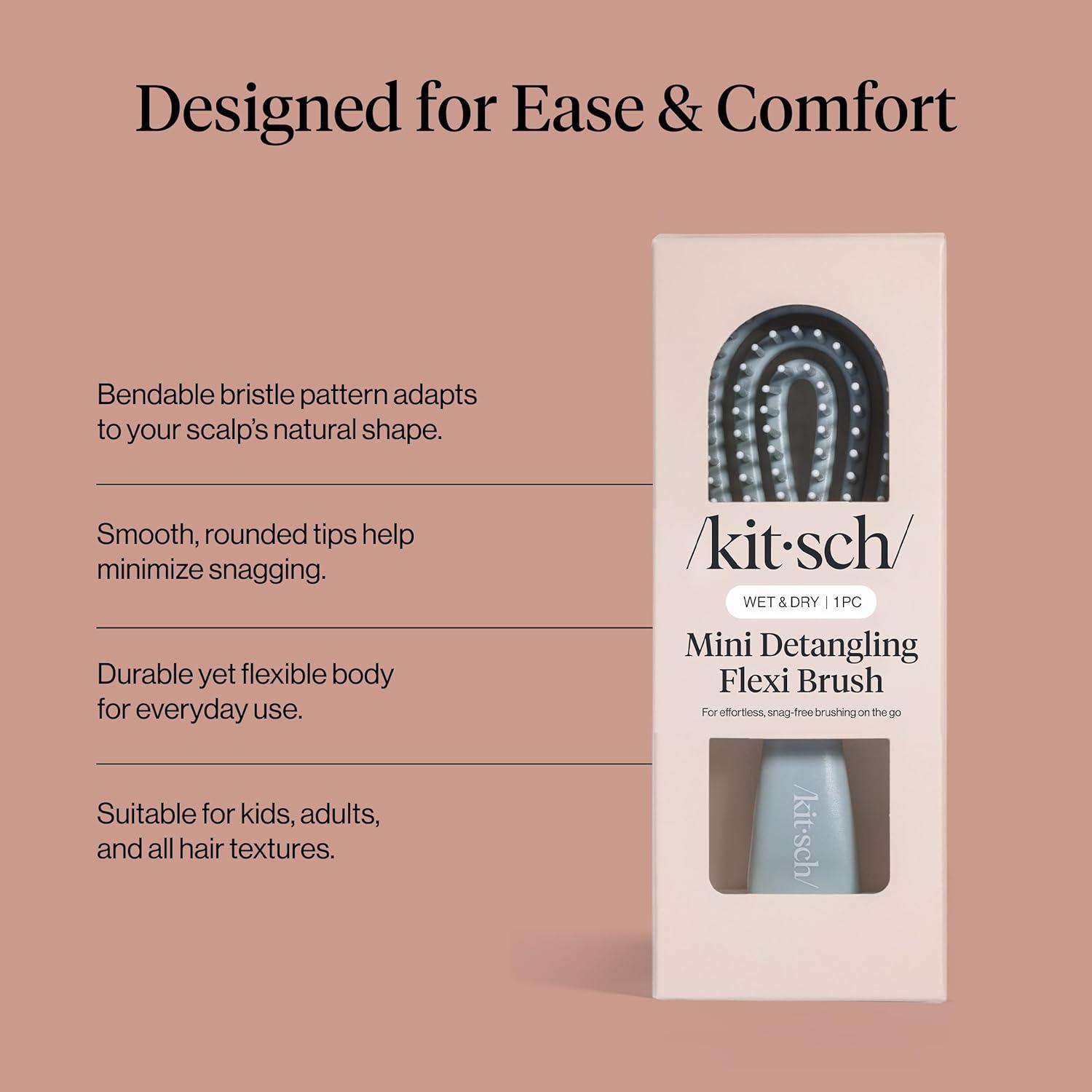 image:imageKitsch Mini Detangling Flexi Hairbrush Flexible Curly Hair Brush for Women Men amp Kids Detangler Brush with Bendable Frame and UltraSmooth Bristles for Wet or Dry Strands Haze Blue