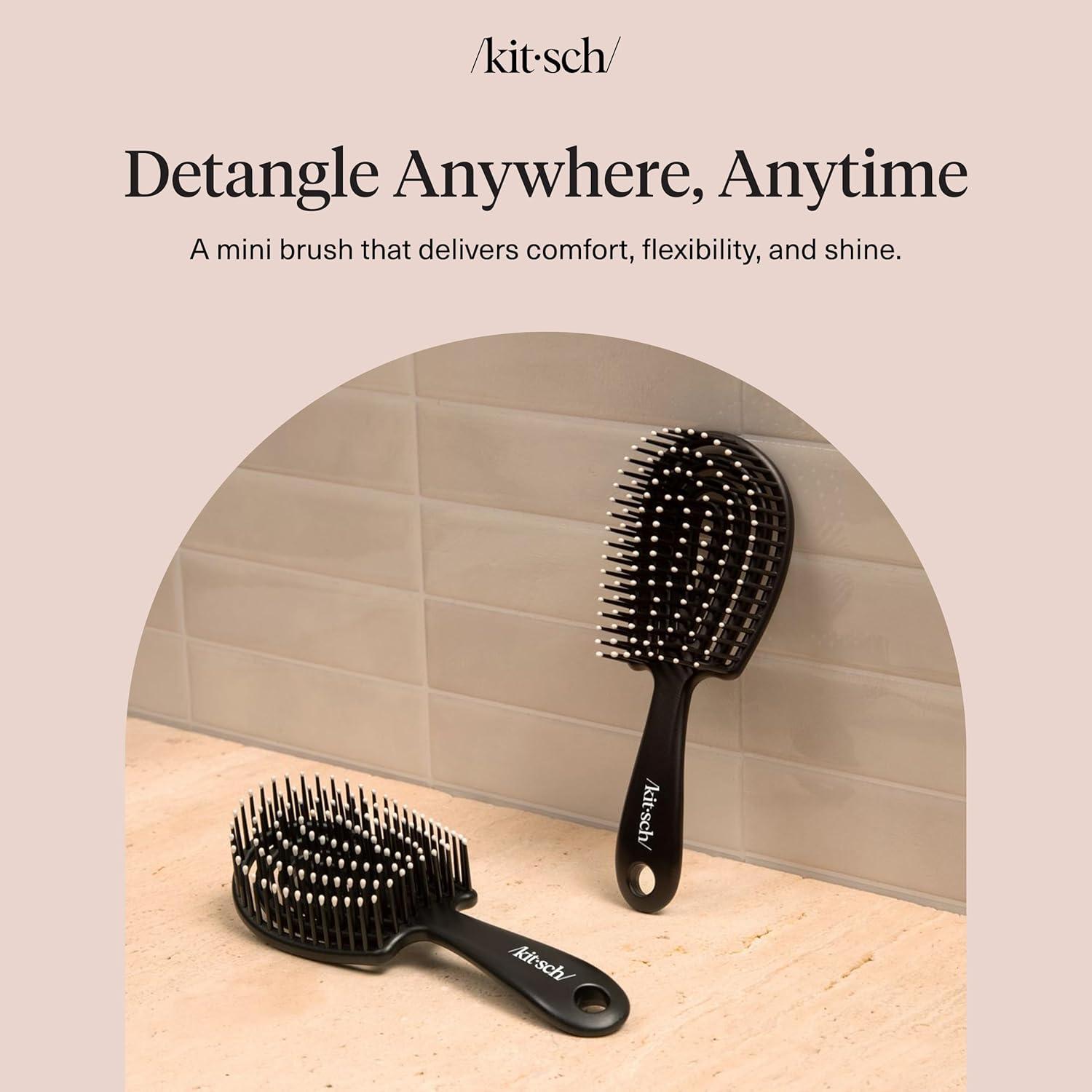 image:imageKitsch Mini Detangling Flexi Hairbrush Flexible Curly Hair Brush for Women Men amp Kids Detangler Brush with Bendable Frame and UltraSmooth Bristles for Wet or Dry Strands Black